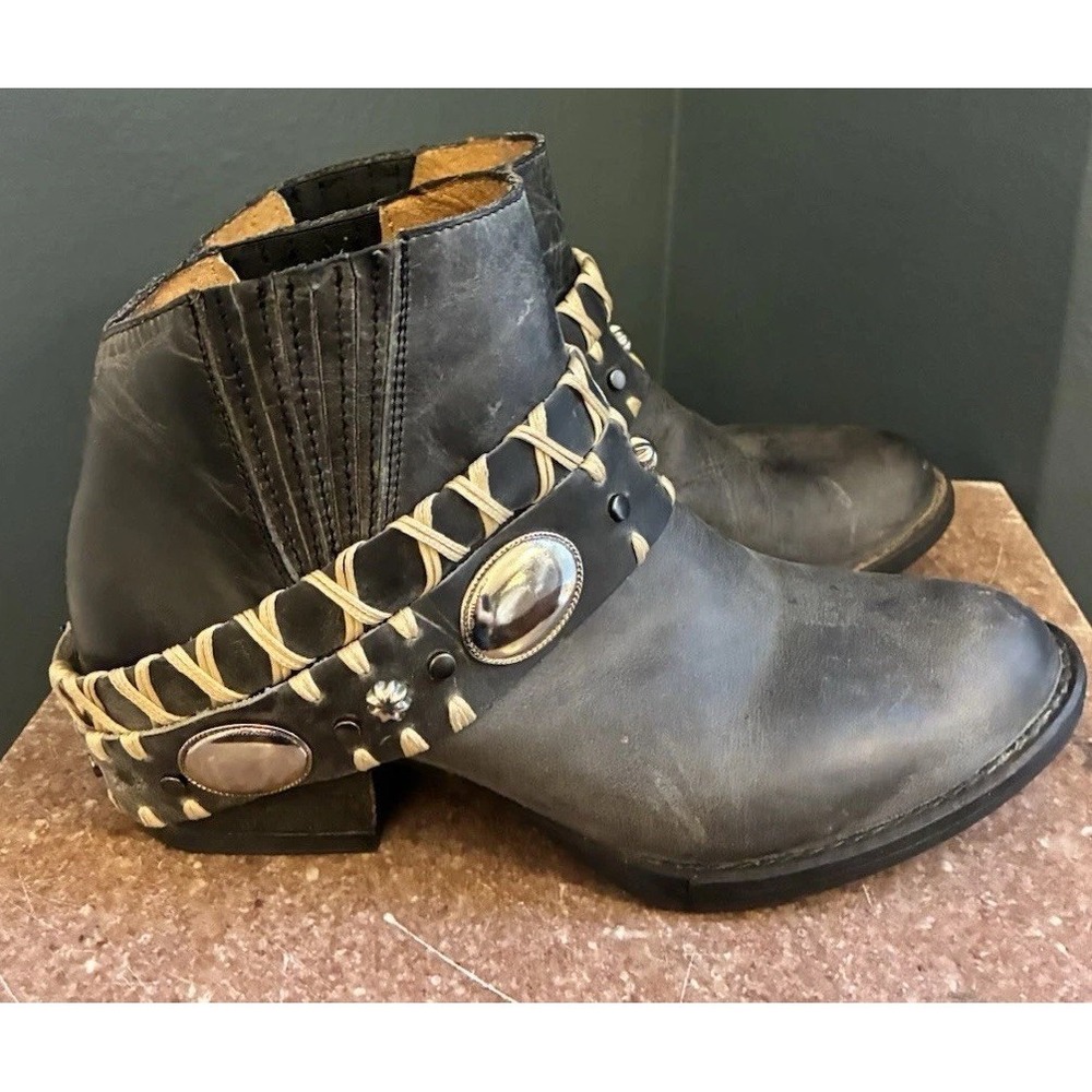 Circle G by Corral Black Leather Harness Western Ankle Boots Woman's Size 6.5